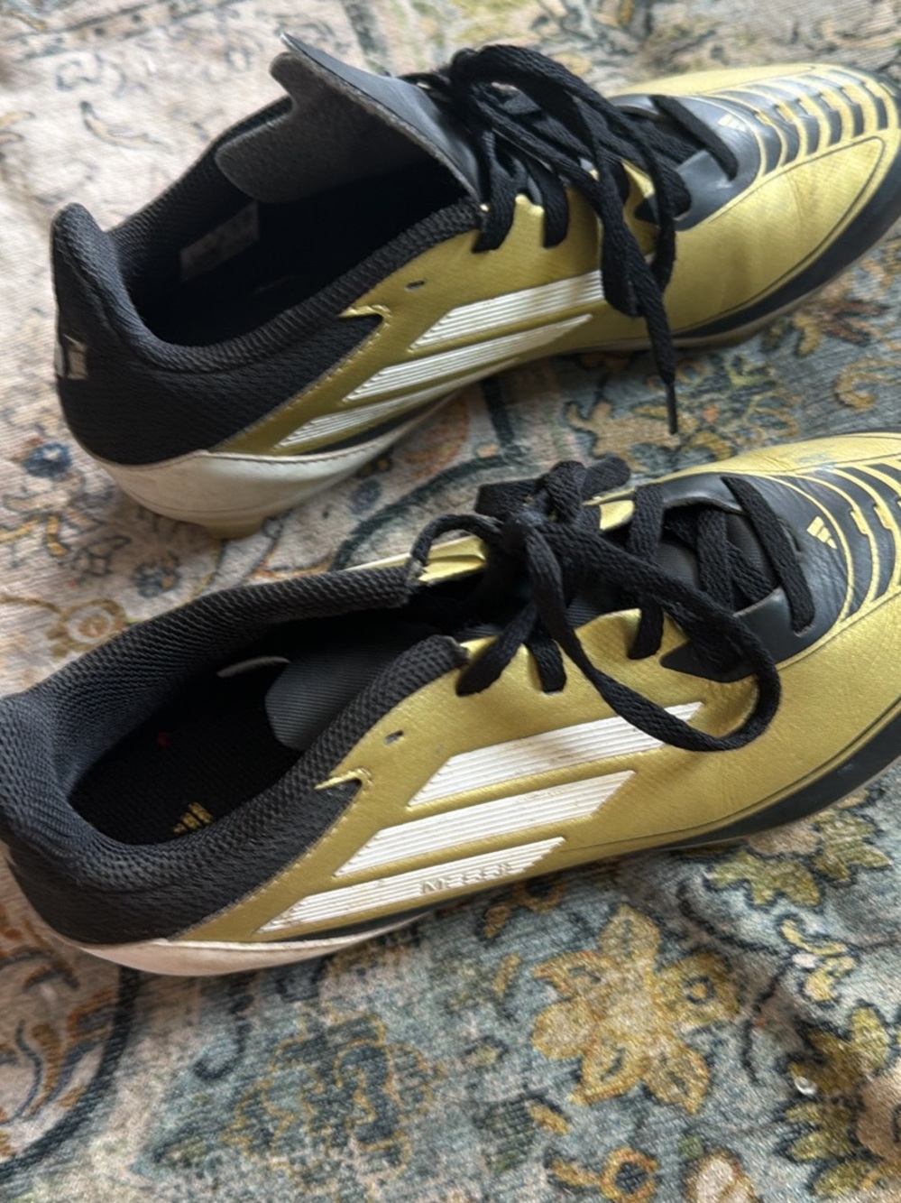 adidas Black and Gold Soccer Cleats with White Stripes